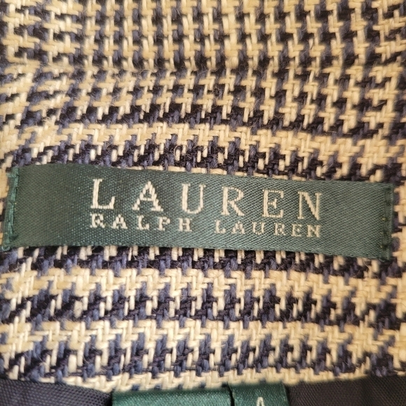 Lauren by Ralph Lauren Black & Cream Linen Plaid Blazer Jacket Size 4 - Picture 3 of 4